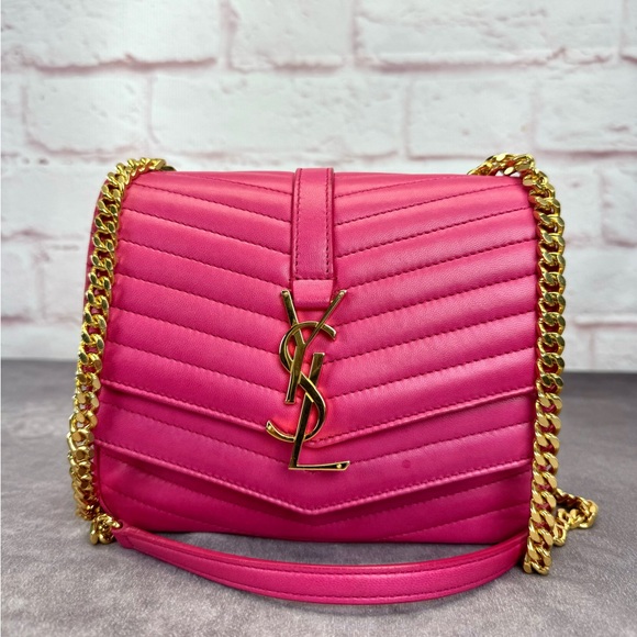 Saint Laurent Handbags - Saint Laurent Barbie Pink Sulpice Flap Bag Matelasse Chevron Leather Small